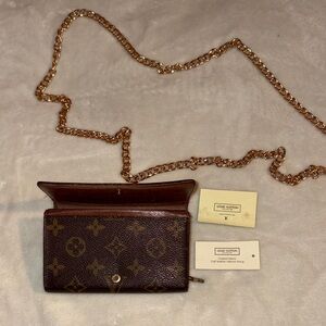 Louis Vuitton Monogram Brown Wallet with Gold Chain